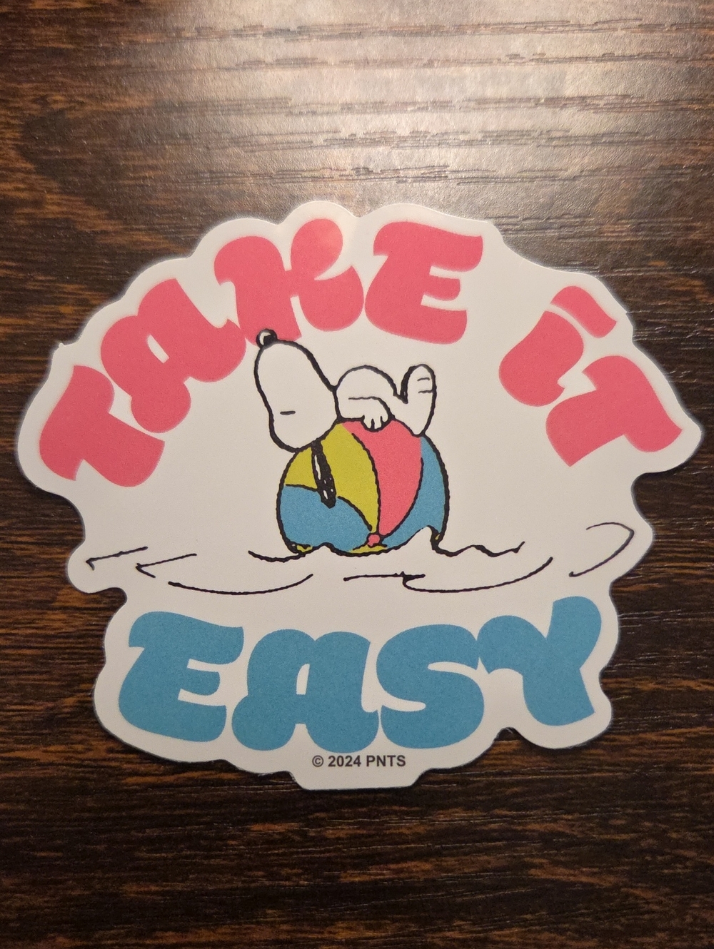 Peanuts Snoopy "Take It Easy" Sticker - White, Pink, Blue